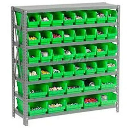 GLOBAL EQUIPMENT Steel Shelving - Total 42 4"H Plastic Shelf Bins Green, 36x12x39-7 Shelves 603432GN